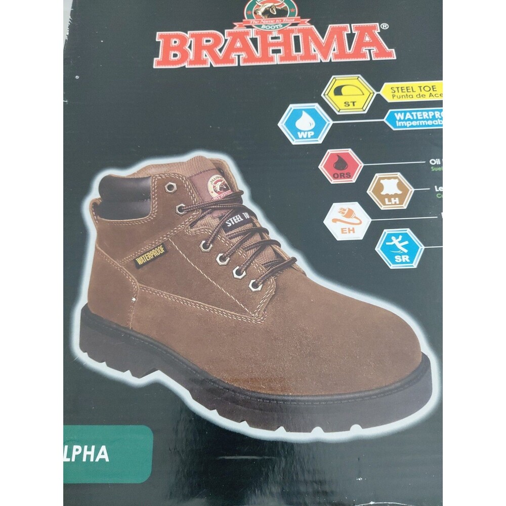 9 Mens  Work Boot BRAHMA, Waterproof Sueded, Bravo Brown Leather Steel Toe